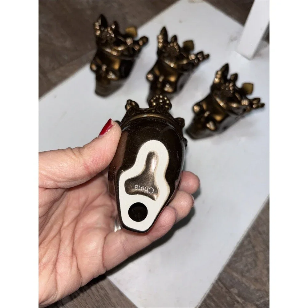 King Skull Place Card Buffet Food Markers Ceramic Copper Lot Of 4 Crown